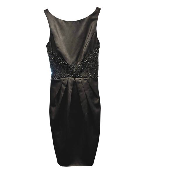 Dusk by Sheila Yen Dresses & Skirts - Vintage black satin high-neck beaded mini dress, size 6